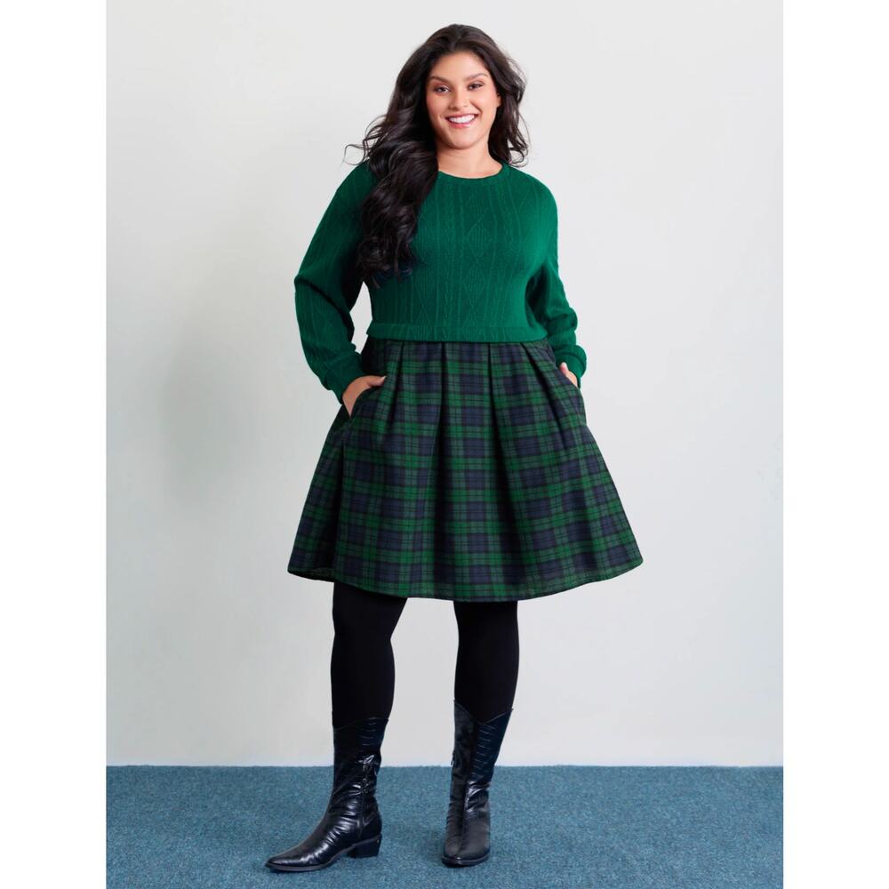 Bloomchick Green Sweater Plaid Dress 3XL - Picture 3 of 14